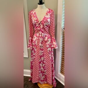 NWT | Sugarlips Long sleeve Pink Floral maxi dress with tie front | Size Small